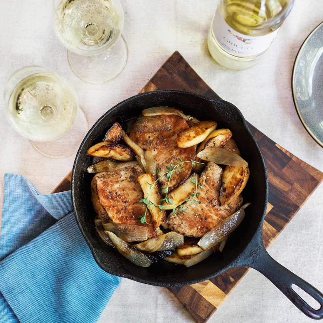 Pan Roasted Pork Chops with Apples and Onions