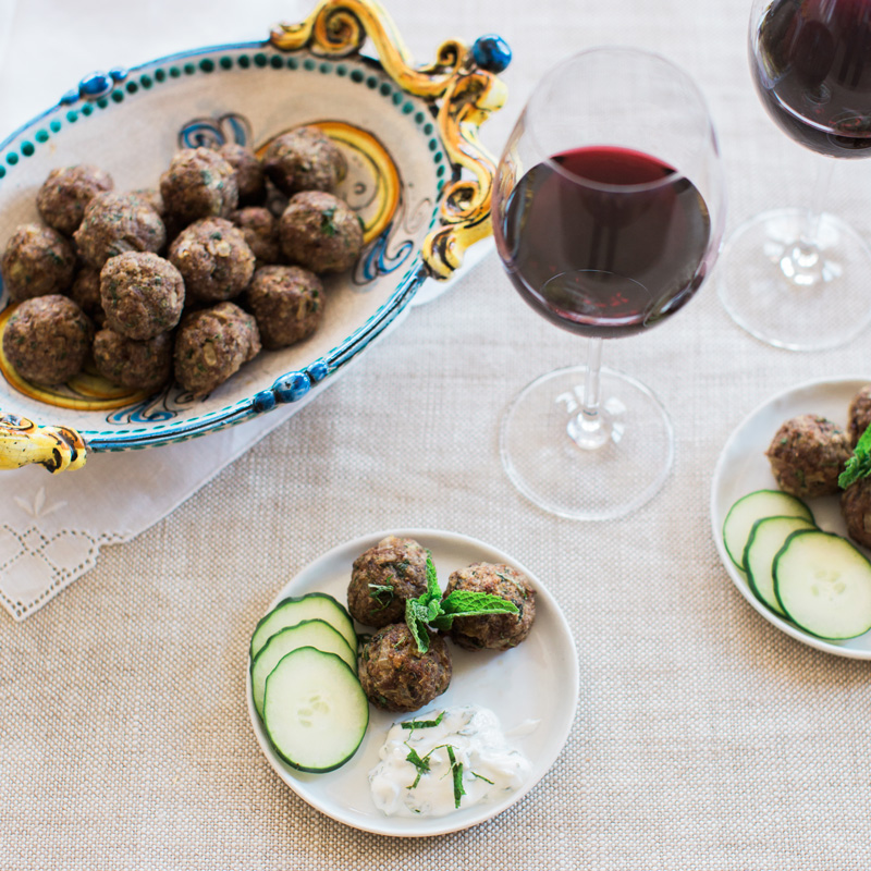 Mediterranean Lamb Meatballs with Savory Herb Yogurt Dip - Wines of Sicily