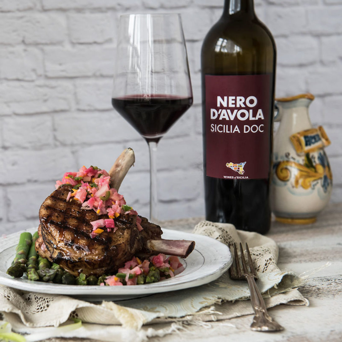 Grilled Pork Chop with Pickled Rhubarb Relish